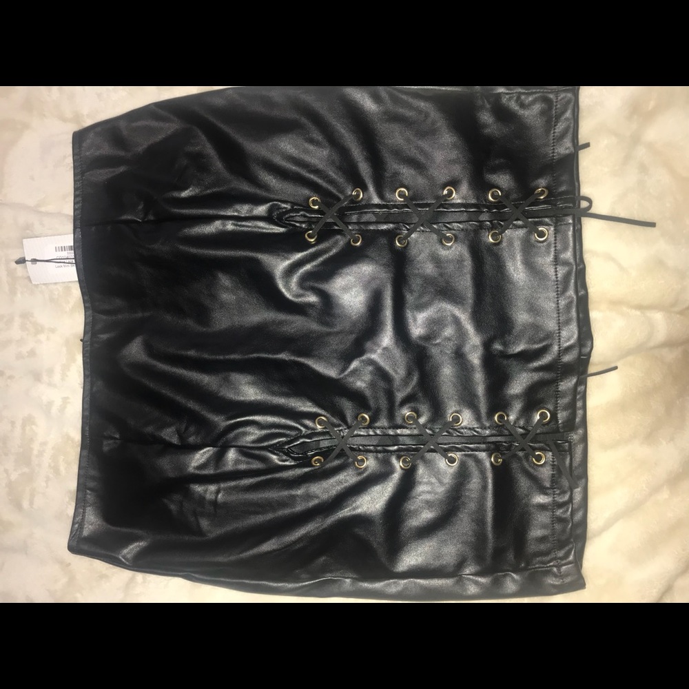 Nadine Lace Up Split Front Leather Look MiniSkirt